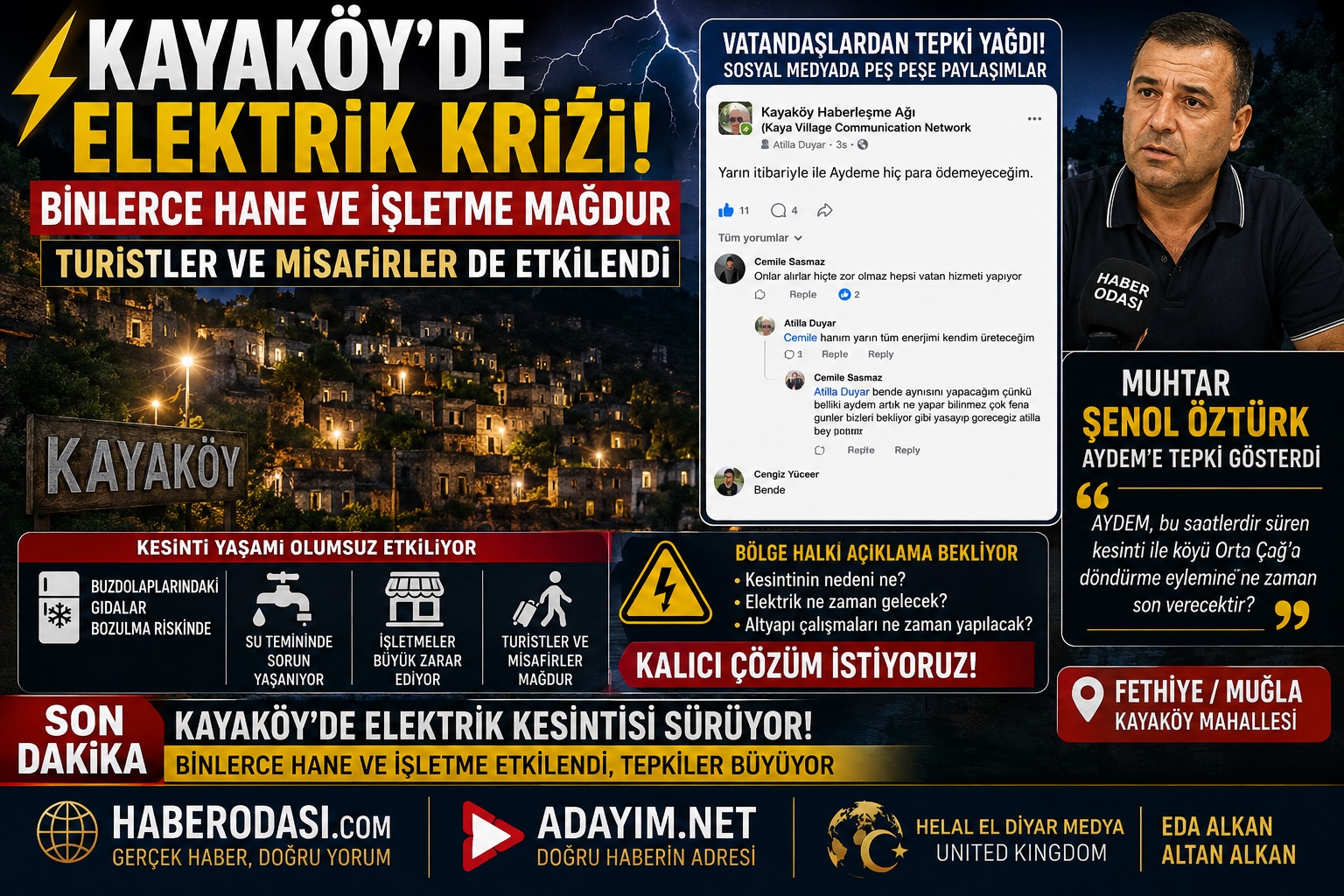 ⚡ MUĞLA FETHİYE KAYAKÖY’DE ELEKTRİK KRİZİ BÜYÜYOR “AYDEM, bu saatlerdir süren kesinti ile köyü Orta Çağ’a döndürme eylemine ne zaman son verecektir?”